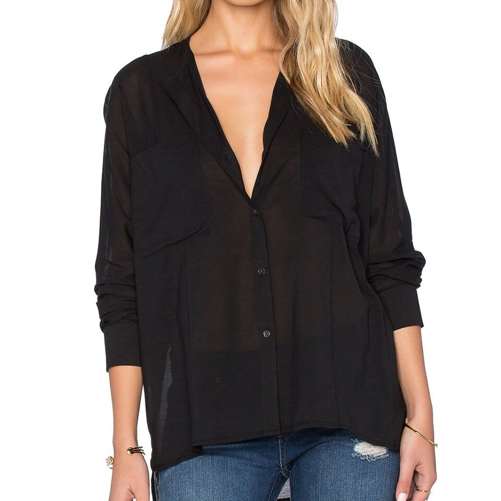 JAMES PERSE • Oversized Chiffon Stretch Button Up
